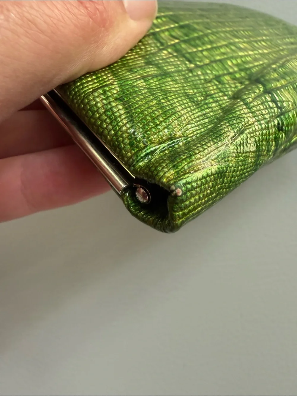 Lodis Green Metallic Crocodile Embossed Frame Clutch Mini Wallet